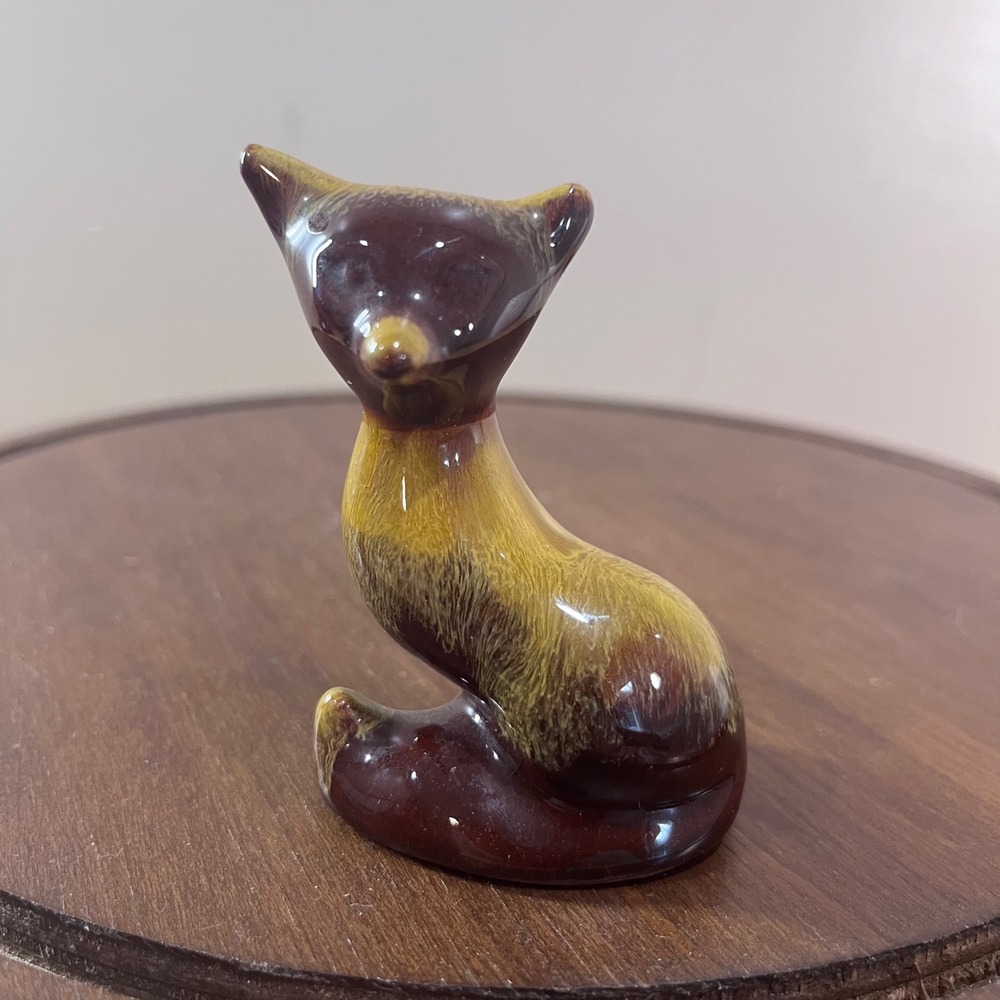 Vtg Blue Mountain Pottery Fox Figurine Harvest Gold Brown Drip Glaze Canada